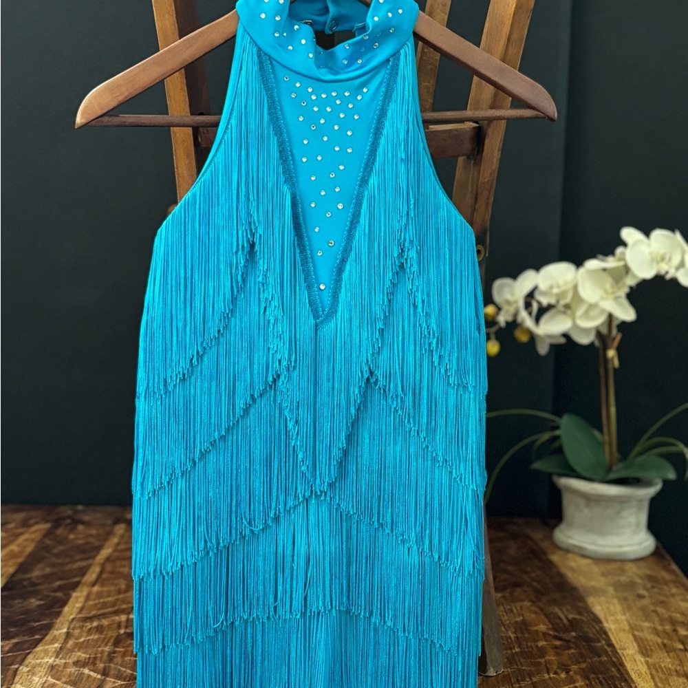 Weissman Turquoise Fringe Kids Dance Costume